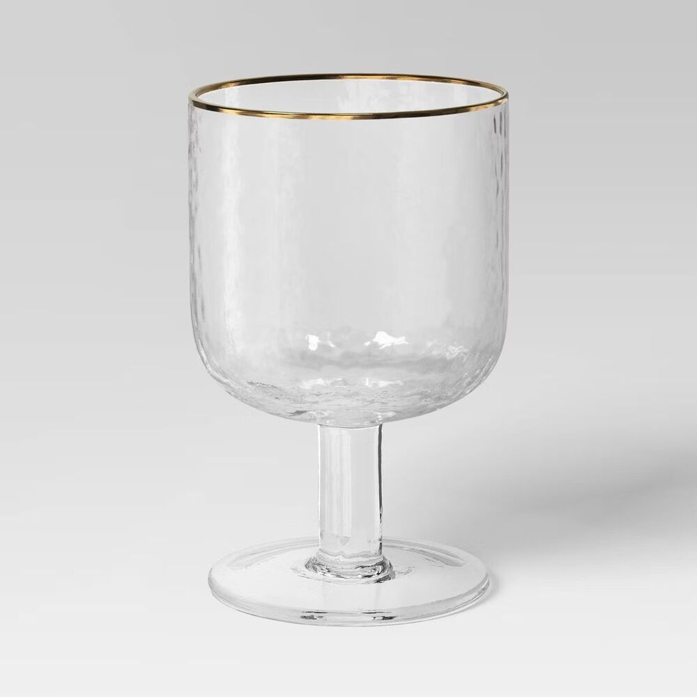 Threshold™ Target 10.15oz Stemmed Winewith Hammered and Gold Rim Glass NWT